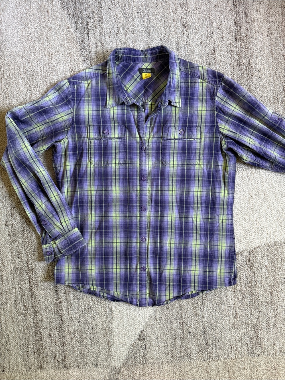 Cabela’s Purple and Green Plaid Long-Sleeve Button-Down Shirt